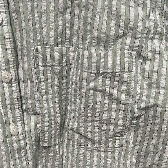Anthropologie Green Striped Seersucker Buttondown Tunic 🌿 Size Medium NWOT - Picture 9 of 12